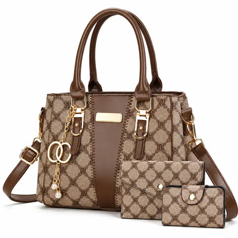 Leather Letter-Print Tote Set - Luvo