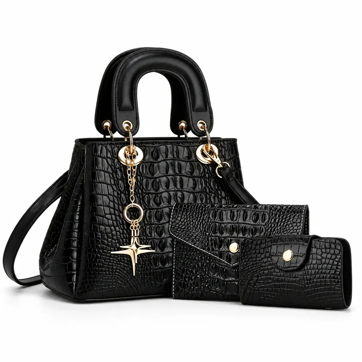 Crocodile-Embossed Leather Bag Set - Vex