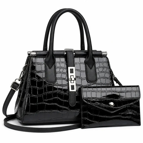 Gradient Crocodile Pattern Plutonium Leather Tote & Crossbody Set - Vero
