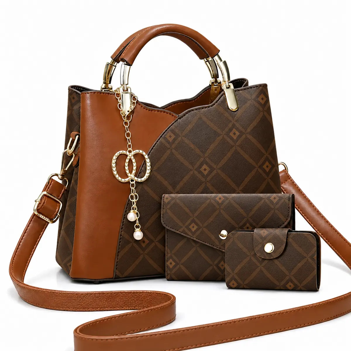 Leather Letter Print Handbag Set - Elys