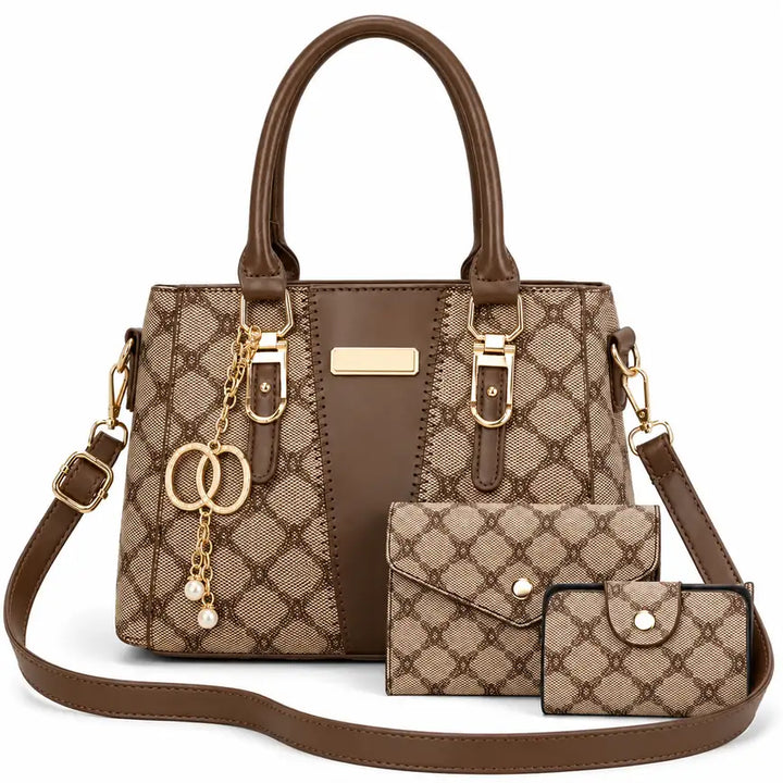Leather Letter-Print Tote Set - Luvo